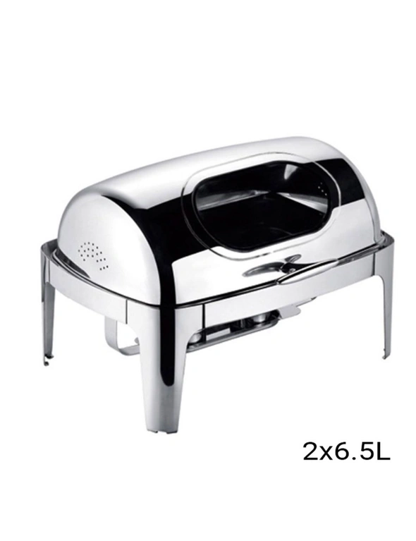 SOGA 2X 6.5L Stainless Steel Double Soup Tureen Bowl Station Roll Top Buffet Chafing Dish Catering Chafer Food Warmer Server, hi-res image number null
