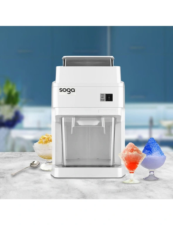 SOGA 300 Watts Electric Ice Shaver Crusher Slicer Snow Cone Maker Commercial Tabletop Machine 120kgs/h White, hi-res image number null