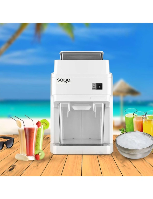 SOGA 2X 300 Watts Electric Ice Shaver Crusher Slicer Snow Cone Maker Commercial Tabletop Machine 120kgs/h White, hi-res image number null