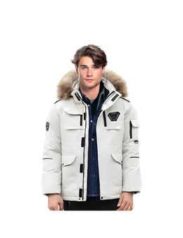 abbee White Large Winter Fur Hooded Down Jacket Stylish Lightweight Quilted Warm Puffer Coat