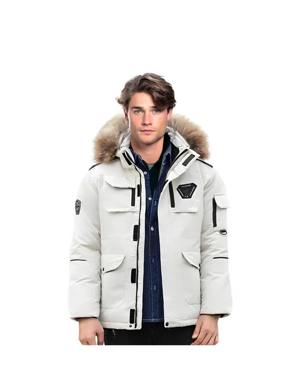 abbee White Large Winter Fur Hooded Down Jacket Stylish Lightweight Quilted Warm Puffer Coat, hi-res image number null