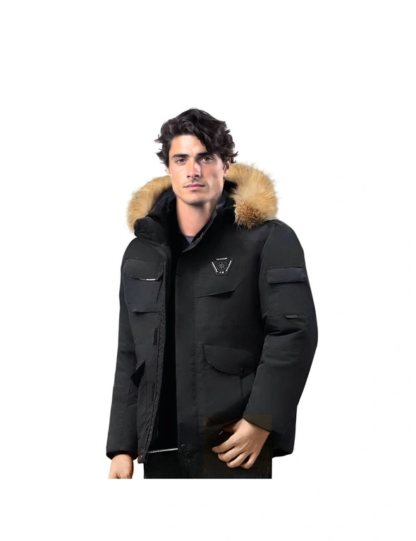 abbee Black Large Winter Fur Hooded Down Jacket Stylish Lightweight Quilted Warm Puffer Coat, hi-res image number null