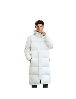 abbee White XL Winter Hooded Overcoat Long Jacket Stylish Lightweight Quilted Warm Puffer Coat