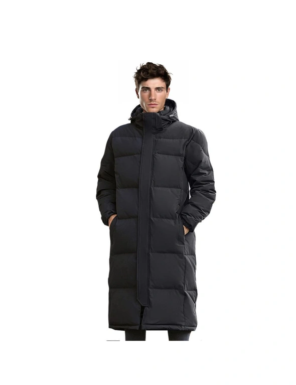 abbee Black 2XL Winter Hooded Overcoat Long Jacket Stylish Lightweight Quilted Warm Puffer Coat, hi-res image number null