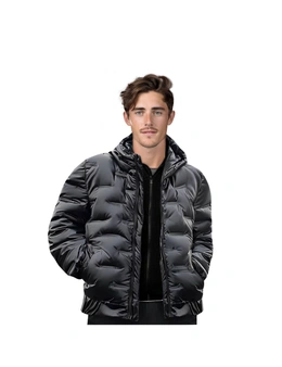 abbee Black Large Winter Hooded Glossy Down Jacket Stylish Lightweight Quilted Warm Puffer Coat