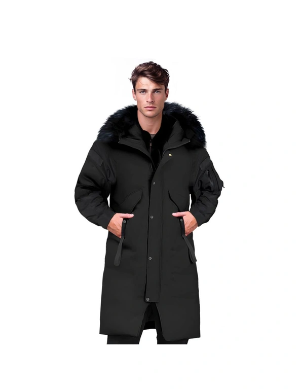 abbee Black Large Winter Fur Hooded Thick Overcoat Jacket Stylish Lightweight Quilted Warm Puffer Coat, hi-res image number null