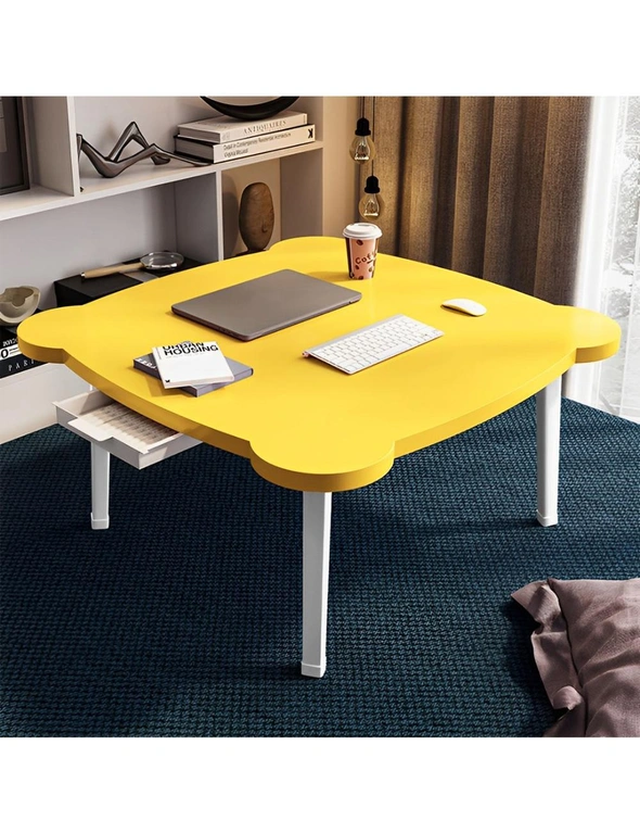 SOGA Yellow Minimalist Cat Ear Portable Floor Table Small Space-Saving Mini Desk Home Decor, hi-res image number null