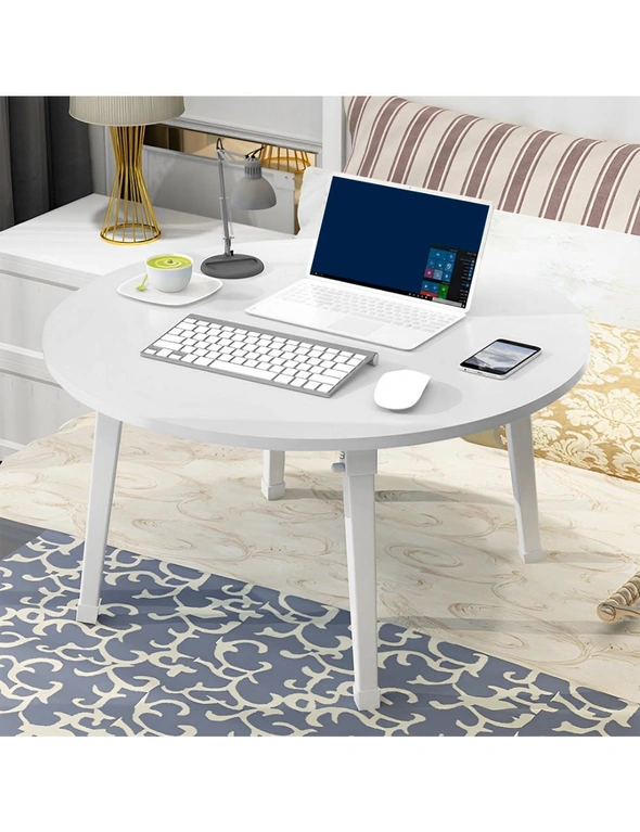 SOGA White Portable Floor Table Small Round Space-Saving Mini Desk Home Decor, hi-res image number null