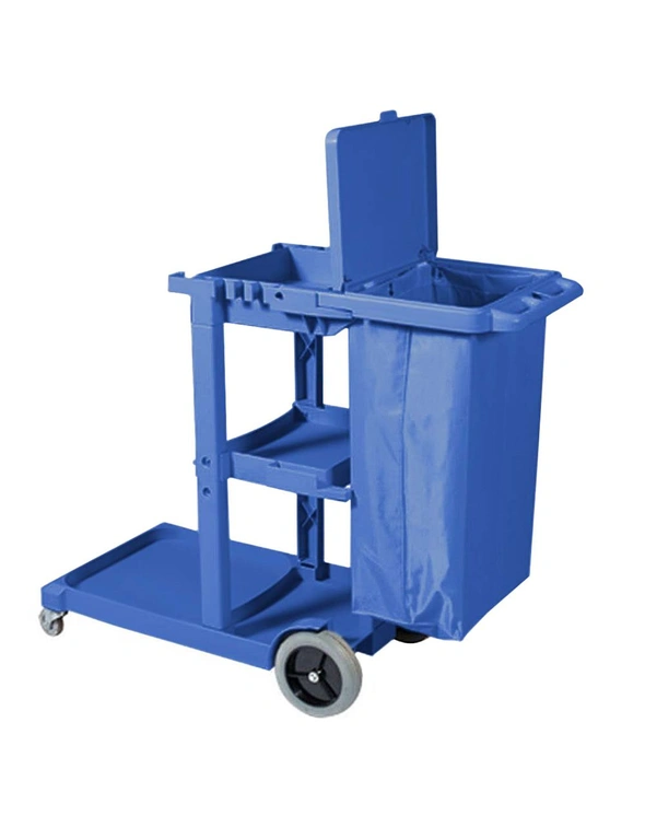 SOGA 2X 3 Tier Multifunction Janitor Cleaning Waste Cart Trolley and Waterproof Bag Blue, hi-res image number null