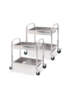 SOGA 2X 2 Tier 95x50x95cm Stainless Steel Kitchen Trolley Bowl Collect Service FoodCart Large