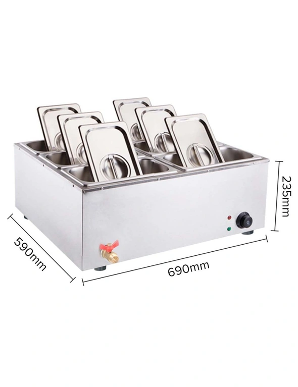 SOGA SS 6 X 1/3 GN Pan Electric Food Warmer with Lid
