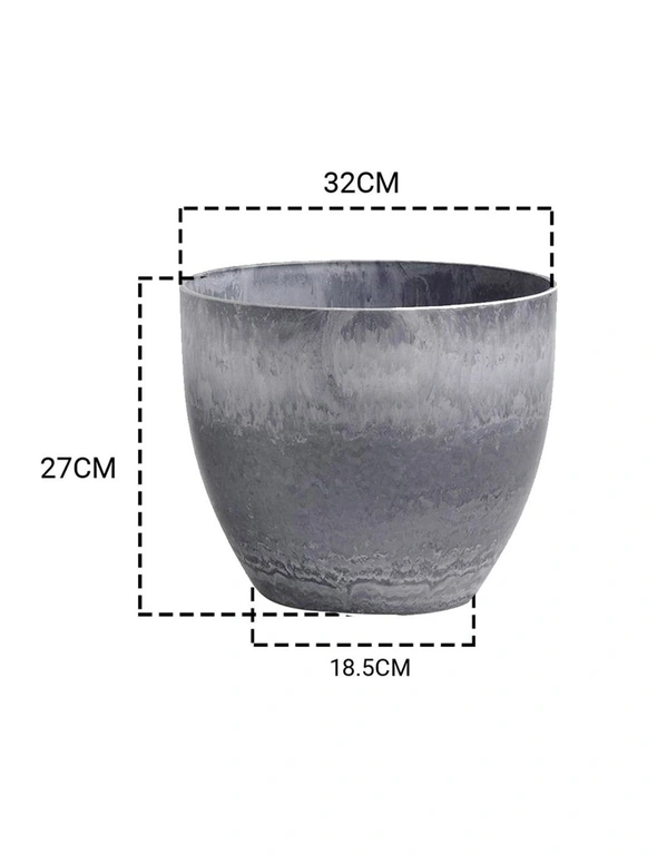 SOGA 2X 27cm Weathered Grey Round Resin Plant Flower Pot in Cement Pattern Planter Cachepot for Indoor Home Office, hi-res image number null
