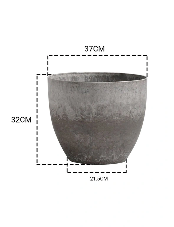 SOGA 32cm Rock Grey Round Resin Plant Flower Pot in Cement Pattern Planter Cachepot for Indoor Home Office, hi-res image number null