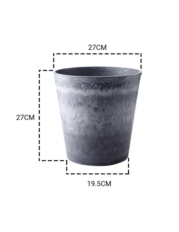 SOGA 27cm Weathered Grey Round Resin Plant Flower Pot in Cement Pattern Planter Cachepot for Indoor Home Office, hi-res image number null