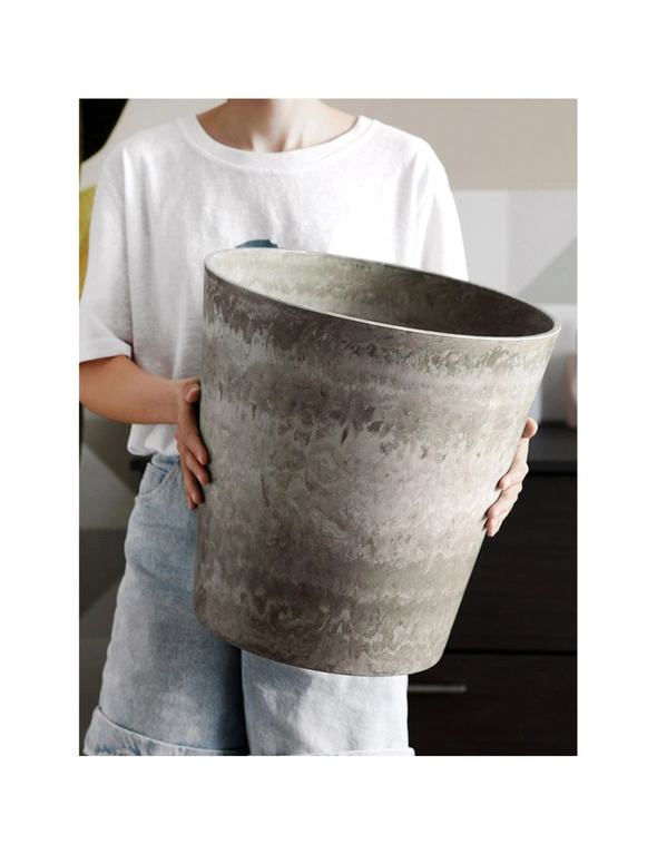 SOGA 27cm Rock Grey Round Resin Plant Flower Pot in Cement Pattern Planter Cachepot for Indoor Home Office, hi-res image number null