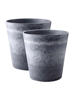 SOGA 2X 37cm Weathered Grey Round Resin Plant Flower Pot in Cement Pattern Planter Cachepot for Indoor Home Office