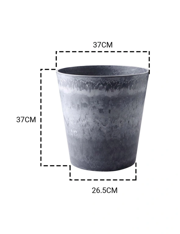 SOGA 2X 37cm Weathered Grey Round Resin Plant Flower Pot in Cement Pattern Planter Cachepot for Indoor Home Office, hi-res image number null