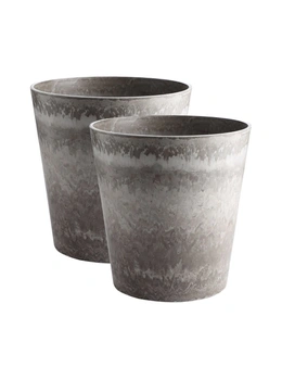 SOGA 2X 37cm Rock Grey Round Resin Tapered Plant Flower Pot in Cement Pattern Planter Cachepot for Indoor Home Office