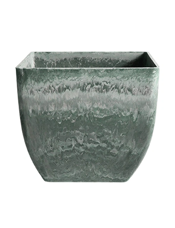 SOGA 27cm Green Grey Square Resin Plant Flower Pot in Cement Pattern Planter Cachepot for Indoor Home Office, hi-res image number null