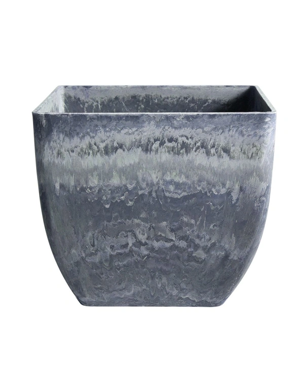 SOGA 27cm Weathered Grey Square Resin Plant Flower Pot in Cement Pattern Planter Cachepot for Indoor Home Office, hi-res image number null