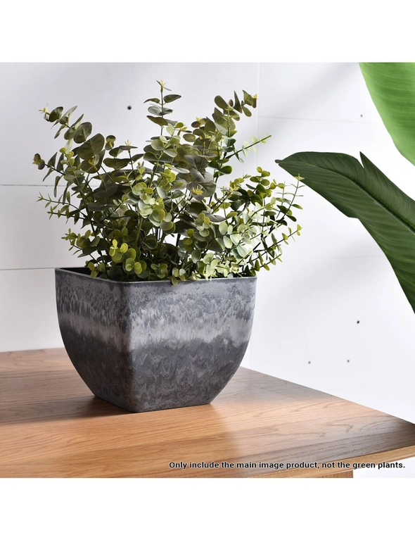 SOGA 27cm Weathered Grey Square Resin Plant Flower Pot in Cement Pattern Planter Cachepot for Indoor Home Office, hi-res image number null