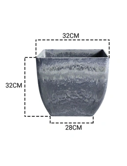 SOGA 2X 32cm Weathered Grey Square Resin Plant Flower Pot in Cement Pattern Planter Cachepot for Indoor Home Office