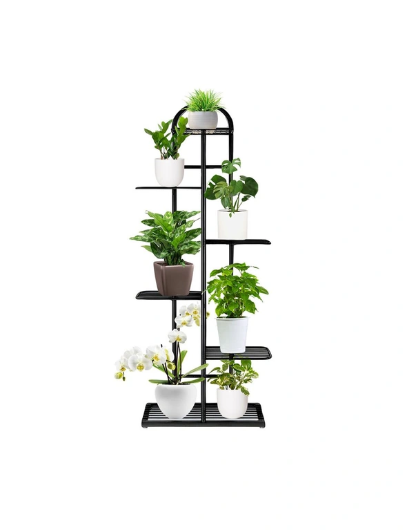 SOGA 6 Tier 7 Pots Black Metal Plant Stand Flowerpot Display Shelf Rack Indoor Home Office Decor, hi-res image number null