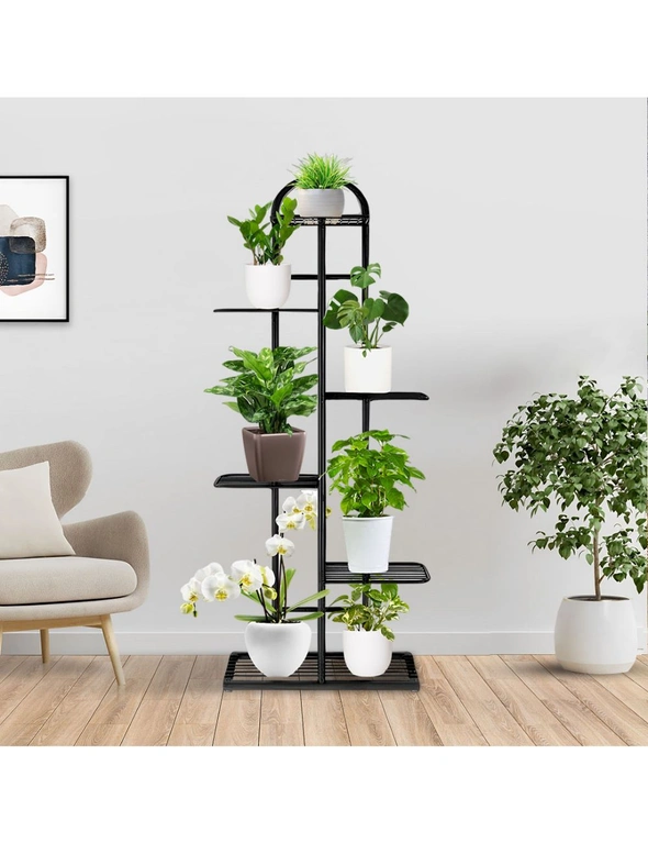 SOGA 6 Tier 7 Pots Black Metal Plant Stand Flowerpot Display Shelf Rack Indoor Home Office Decor, hi-res image number null