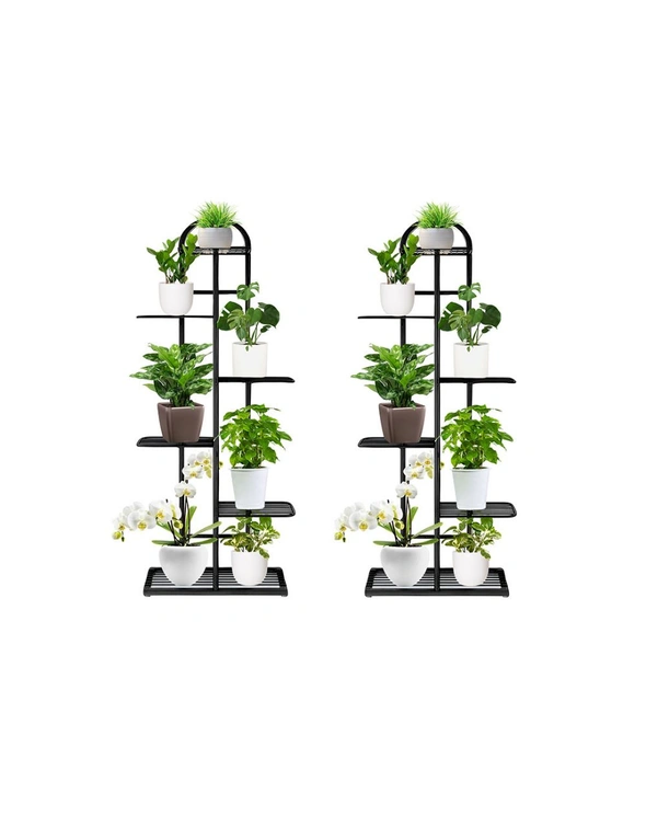SOGA 2X 6 Tier 7 Pots Black Metal Plant Stand Flowerpot Display Shelf Rack Indoor Home Office Decor, hi-res image number null