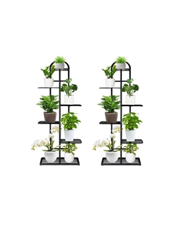 SOGA 2X 6 Tier 7 Pots Black Metal Plant Stand Flowerpot Display Shelf Rack Indoor Home Office Decor