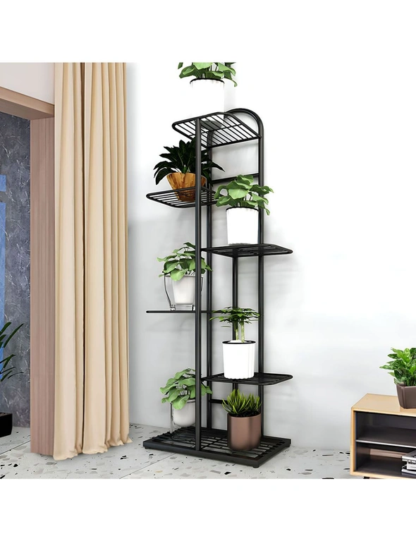 SOGA 7 Tier 8 Pots Black Metal Plant Stand Flowerpot Display Shelf Rack Indoor Home Office Decor, hi-res image number null