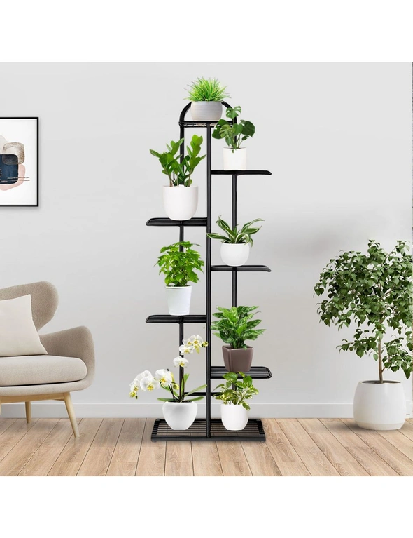 SOGA 7 Tier 8 Pots Black Metal Plant Stand Flowerpot Display Shelf Rack Indoor Home Office Decor, hi-res image number null