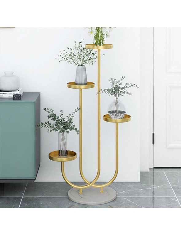 SOGA U Shaped Plant Stand Round Flower Pot Tray Living Room Balcony Display Gold Metal Decorative Shelf, hi-res image number null