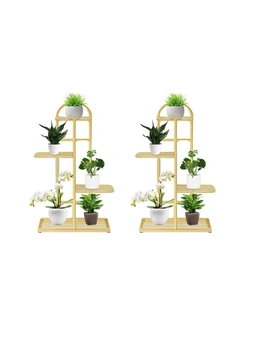 SOGA 2X 4 Tier 5 Pots Gold Metal Plant Stand Flowerpot Display Shelf Rack Indoor Home Office Decor