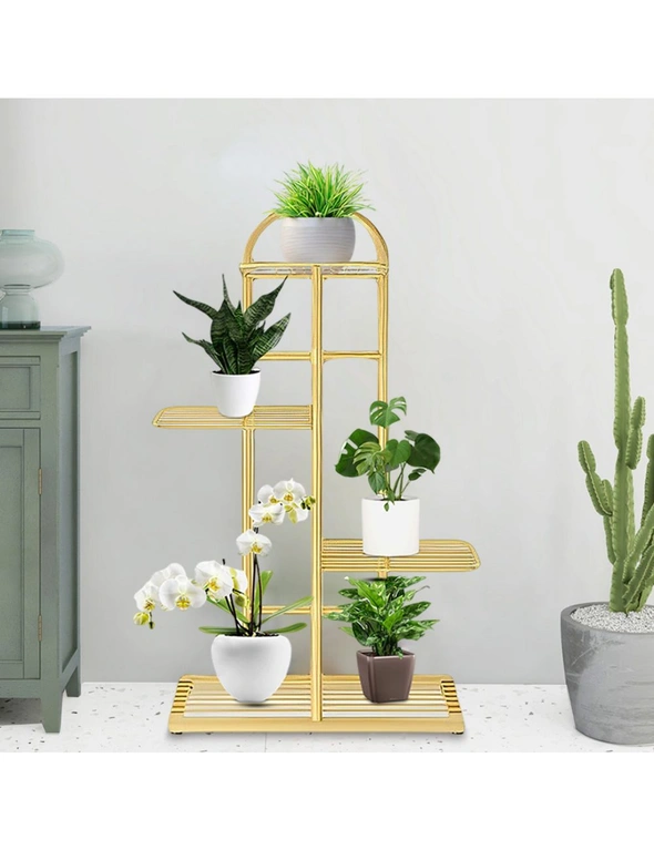 SOGA 2X 4 Tier 5 Pots Gold Metal Plant Stand Flowerpot Display Shelf Rack Indoor Home Office Decor, hi-res image number null