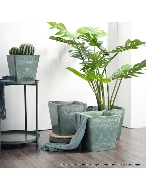 SOGA 2X 27cm Green Grey Square Resin Plant Flower Pot in Cement Pattern Planter Cachepot for Indoor Home Office, hi-res image number null