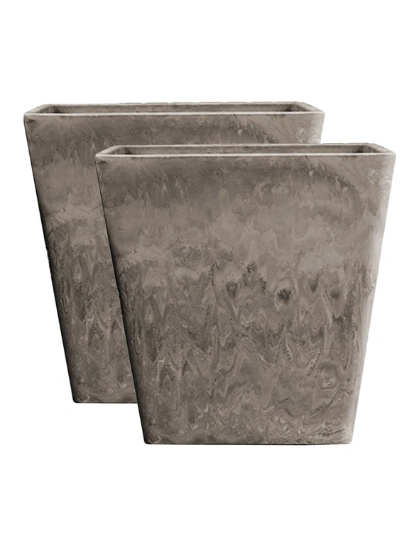 SOGA 2X 27cm Sand Grey Square Resin Plant Flower Pot in Cement Pattern Planter Cachepot for Indoor Home Office, hi-res image number null