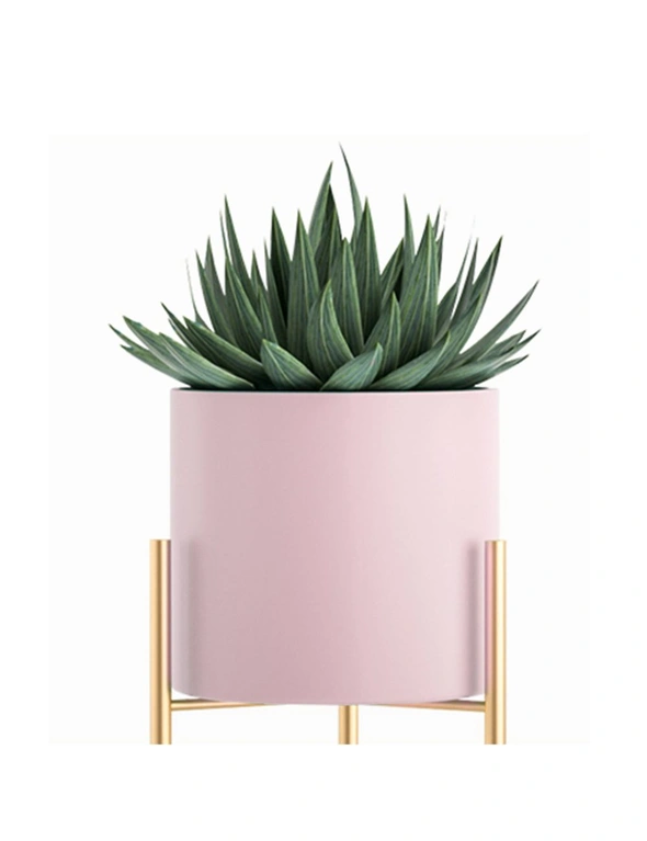 SOGA 2 Layer 42cm Gold Metal Plant Stand with Pink Flower Pot Holder Corner Shelving Rack Indoor Display, hi-res image number null