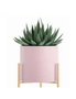 SOGA 2X 2 Layer 42cm Gold Metal Plant Stand with Pink Flower Pot Holder Corner Shelving Rack Indoor Display, hi-res