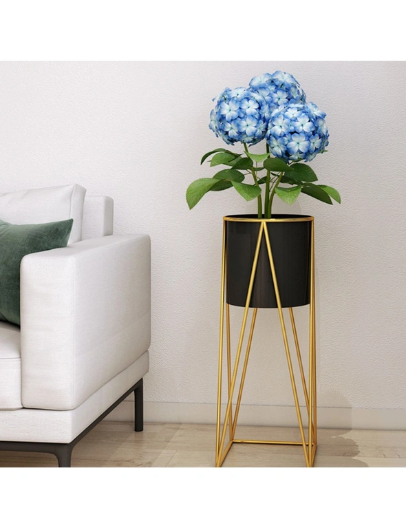 SOGA 50cm Gold Metal Plant Stand with Black Flower Pot Holder Corner Shelving Rack Indoor Display, hi-res image number null