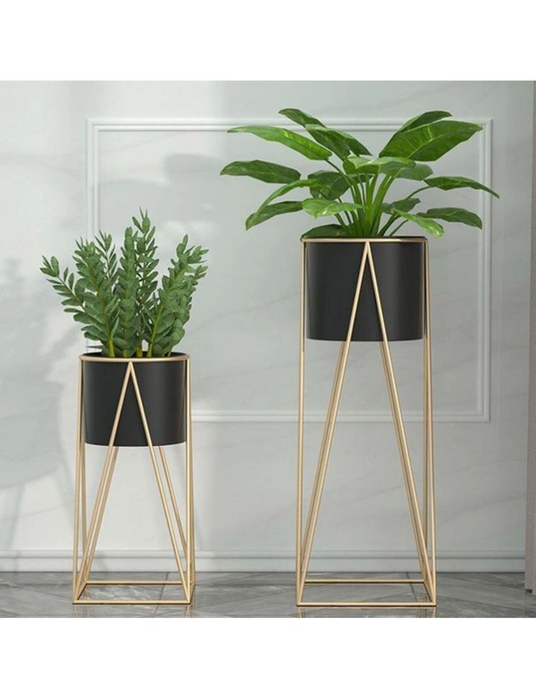 SOGA 50cm Gold Metal Plant Stand with Black Flower Pot Holder Corner Shelving Rack Indoor Display, hi-res image number null