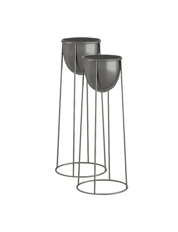 SOGA 2X 50cm Round Wire Metal Flower Pot Stand with Black Flowerpot Holder Rack Display, hi-res image number null