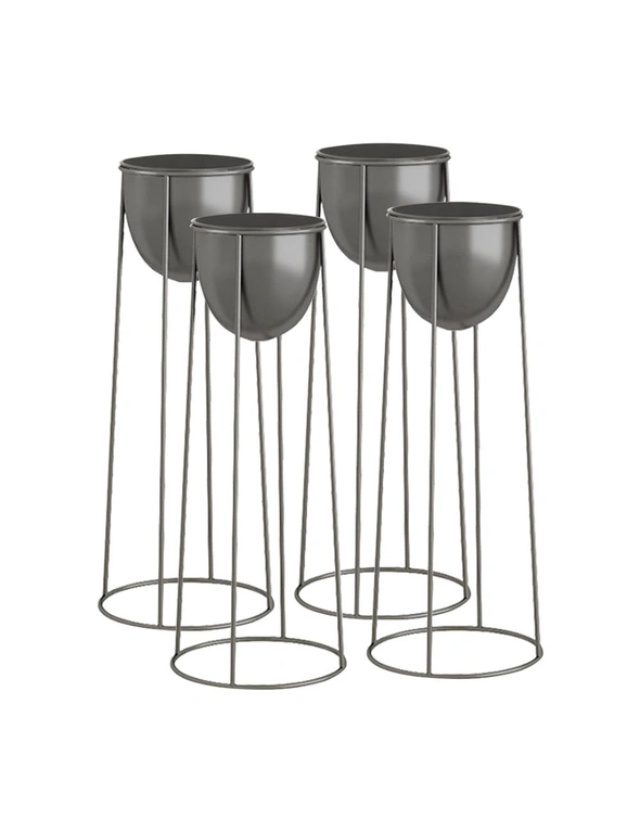 SOGA 4X 50cm Round Wire Metal Flower Pot Stand with Black Flowerpot Holder Rack Display, hi-res image number null