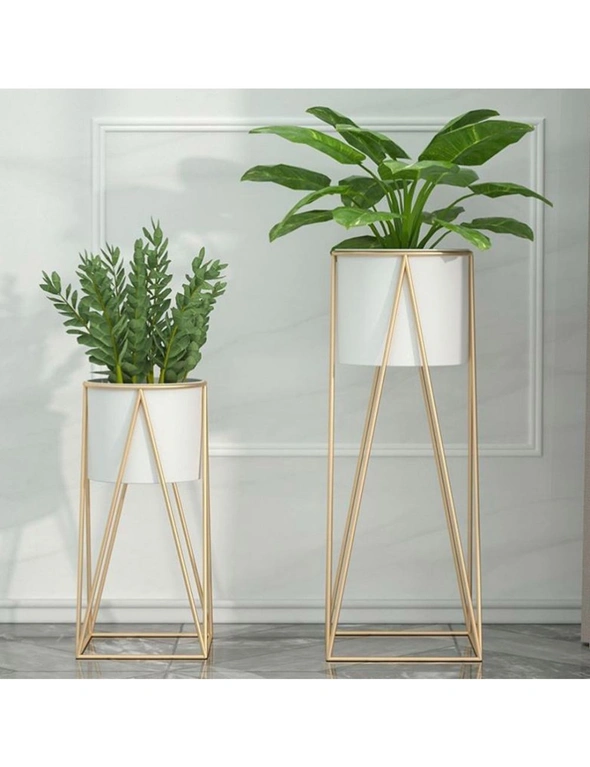 SOGA 50cm Gold Metal Plant Stand with White Flower Pot Holder Corner Shelving Rack Indoor Display, hi-res image number null