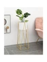 SOGA 50cm Gold Metal Plant Stand with White Flower Pot Holder Corner Shelving Rack Indoor Display, hi-res