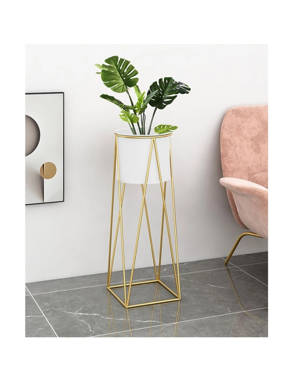 SOGA 2X 50cm Gold Metal Plant Stand with White Flower Pot Holder Corner Shelving Rack Indoor Display, hi-res image number null