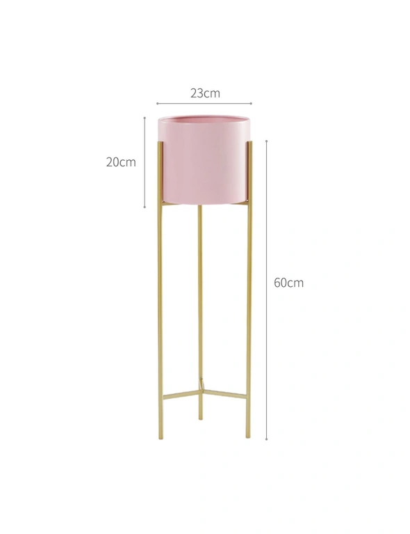 SOGA 2 Layer 60cm Gold Metal Plant Stand with Pink Flower Pot Holder Corner Shelving Rack Indoor Display, hi-res image number null