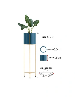 SOGA 2 Layer 65cm Gold Metal Plant Stand with Blue Flower Pot Holder Corner Shelving Rack Indoor Display