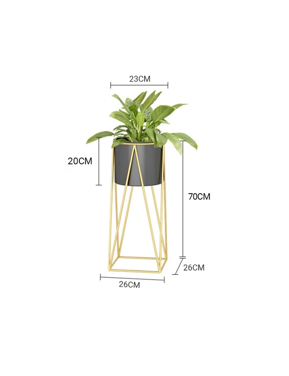 SOGA 70cm Gold Metal Plant Stand with Black Flower Pot Holder Corner Shelving Rack Indoor Display, hi-res image number null