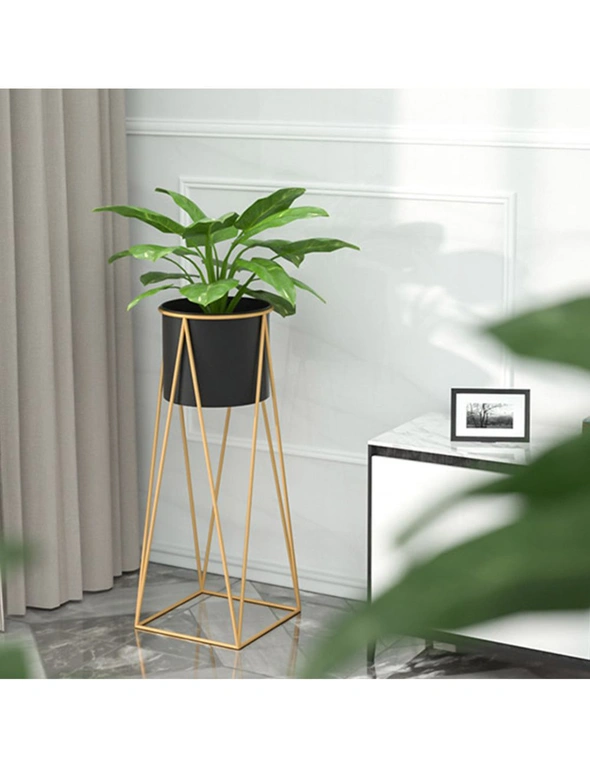 SOGA 2X 70cm Gold Metal Plant Stand with Black Flower Pot Holder Corner Shelving Rack Indoor Display, hi-res image number null